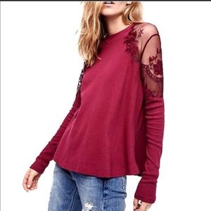 NWOT Free People Daniella lace shoulder top / sz M